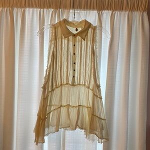 Free People Cream Sleeveless Blouse with Button Detail